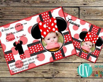 Minnie Mouse Birthday Invitation with Picture GIRLS Birthday Party Printable - 5x7 or 4x6 and FREE Thank You Card Printable 5x3.5