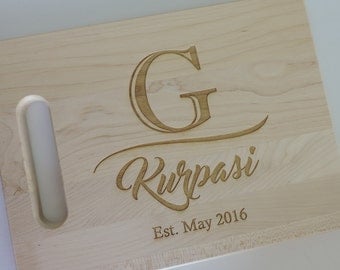 5th Anniversary Wood Gift Cutting Board with Great Design on Vermont Maple, Made & Engraved in the USA- Personalized Wooden Cutting Board