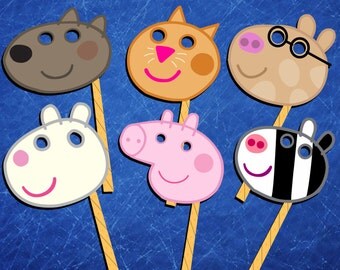 12 Peppa Pig masks/ photobooth props for Peppa Pig birthday party, high resolution (300dpi), digital files only