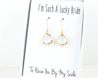 Tiny White Opal Gold Earrings, Gold White Opal Earrings, Opal Wedding Jewelry, Bridesmaid Gift, Bridesmaid Earrings, Opal Bridal Accessories