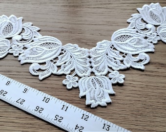 White venice lace floral yolk/collar rayon/polyester applique/trim