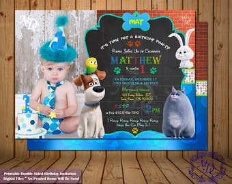 Secret Life of Pets Invitation.Birthday Invitations.Photo Invitation.Secret Life of Pets Party.Double Sided Invitation.Pets Party Invitation