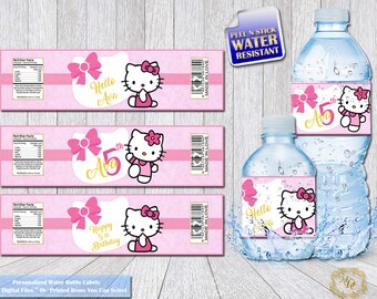 Hello Kitty Water Bottle Labels.Hello Kitty.Bottle Wrappers.Bottle Labels.DIY.Hello Kitty Party.Personalized Labels.Girls Birthday.