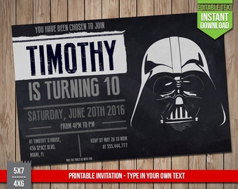 STAR WARS Invitation - Disney Star Wars Darth Vader Invite, Editable Text PDF Birthday Party Invitation, Instant Download