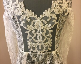 French lace peplum top with illusion back detail-Ivory.