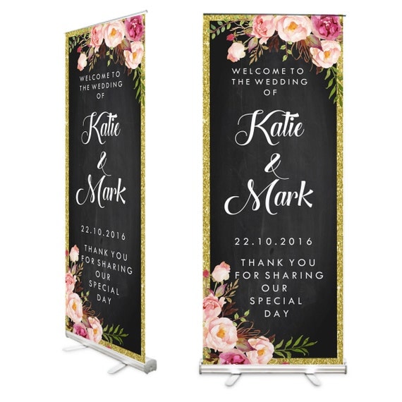 Chalkboard floral Wedding Welcome Roll Up Banner 