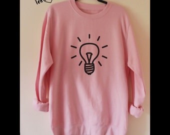 Lightbulb Sweatshirt, jumper, Hand Transferred , Unique design , S to XXL Ladies Sweatshirt, Slouchy sweatshirt, slogan sweatshirt