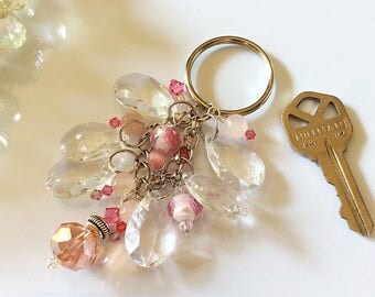 Pretty in Pink, Beaded Keychain, Breast Cancer Gift, Key Jewelry, Breast Cancer Awareness, Bling Keychain , Elegant, Gift for Her,
