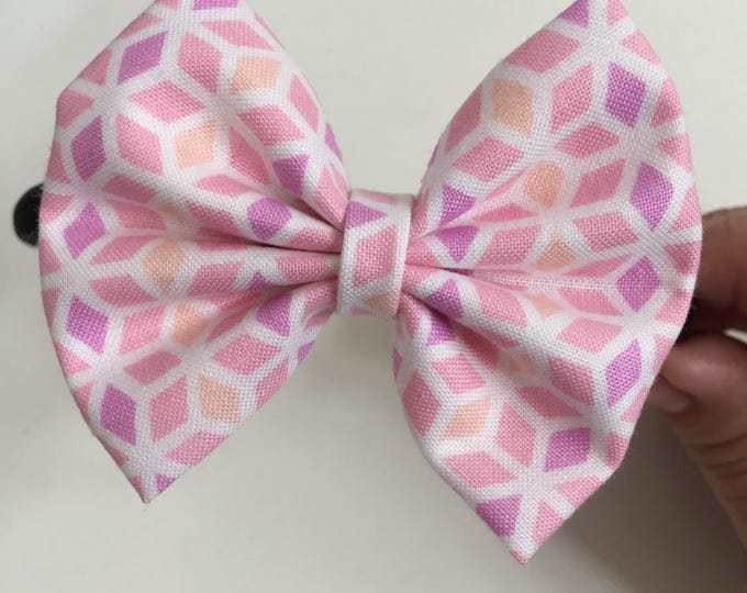 Pink Geo fabric hair bow or bow tie