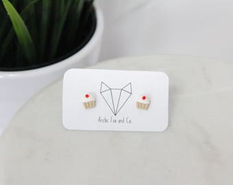 Cupcake Stud Earrings - Handmade Polymer Clay