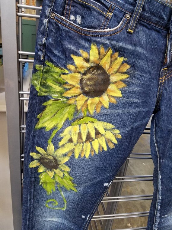 Items similar to Hand Painted Jeans Sunflower on Etsy