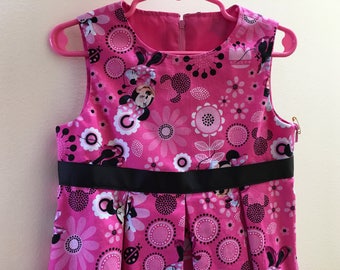 Children's Pink Minnie Mouse Dress, DISNEY PRINT Dress, Easter Dress, Girl's Pink Summer Dress, Cute Kid's Birthday Dress, Boutique Dress