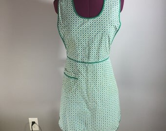 Green and Blue Floral Over the Head Apron Handmade