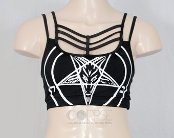 Pentagram Top Strappy Baphomet Occult Handpainted Heavy Metal Clothing