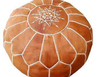 Moroccan Pouf Unstuffed Tan Authentic Handmade Genuine Leather Ottoman Pouffe Footstool