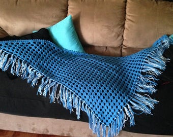 Handmade Crocheted Blue Shawl