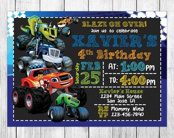 Blaze and the Monster Machines Invitation, Blaze and the Monster Machines Birthday, Invite, Party, Card, Printables, Custom, Evite