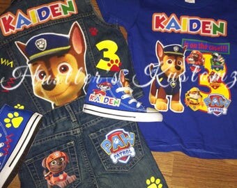 Paw Patrol custom birthday outfit, Paw patrol shirt, Paw patrol jacket, Paw Patrol shoes, Paw patrol birthday
