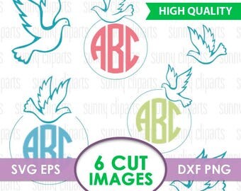 Dove Svg, Dove Circle Monogram, Pigeon Clipart, Pigeon Svg Files, Peace Dove, Bird Svg, Birds Monogram, Monogram Svg Font, Svg Silhouette
