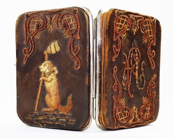 Antique Leather & Silk Embroidered Wallet-Card Holder Ladies