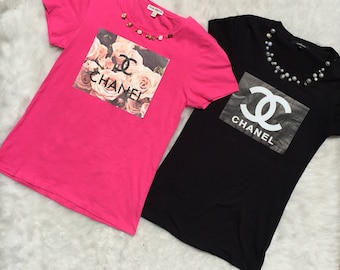 Bling T-Shirt, Chanel, Chanel Inspired, Embellished, Customized t shirt, Chanel t-shirt bling