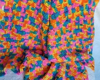 Vintage Handmade Crocheted Afghan Blanket Throw
