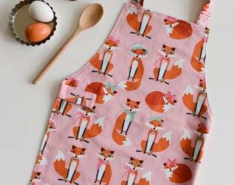 Child's Apron 5-7 years, Children's Apron, Kids Apron, Montessori Apron, Fox Apron, Girls Apron, Pink Apron, Art Smock