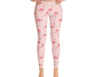 FLAMINGO leggings Flamingo print clothing Handmade