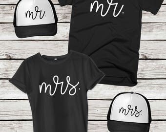 Mr. and Mrs. Honeymoon Shirts and Matching Trucker Hats, Mr. and Mrs. Shirt, Shirts for Honeymoon