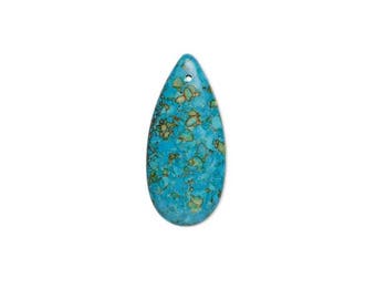Focal gemstone component mosaic turquoise dyed, blue teardrop 55x25mm, focal mosaic blue teardrop top drilled 55x25mm.