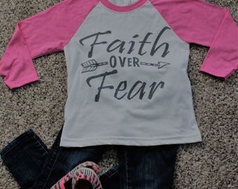 Faith over Fear Baseball Style Raglan for Kids