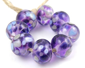 Phloxian - Handmade Artisan Lampwork Glass Beads 8mmx12mm - Purple, Violet, Periwinkle - SRA (Set of 8 Beads)