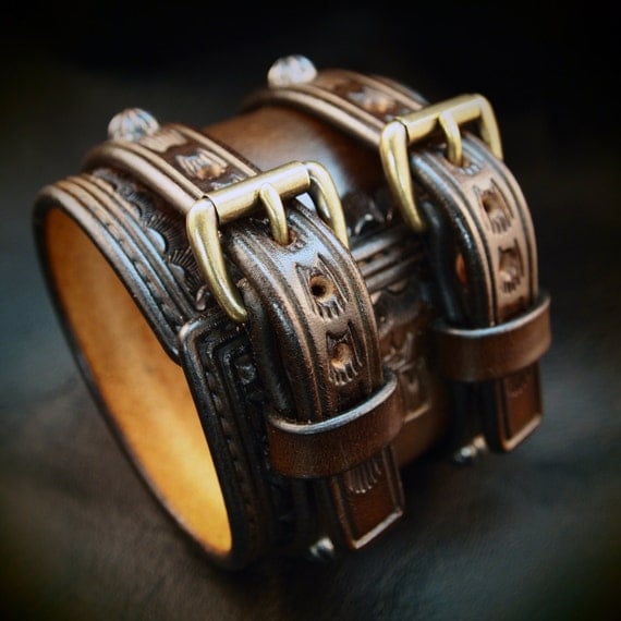 Leather Wrist Cuff Saddle brown Traditional American Cowboy ROCKSTAR Bracelet made for YOU in NYC by Freddie Matara