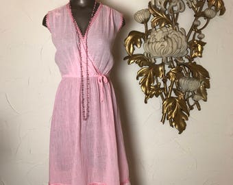 1970s dress pink dress gauze dress size medium vintage dress cotton dress beach dress bohemian dress