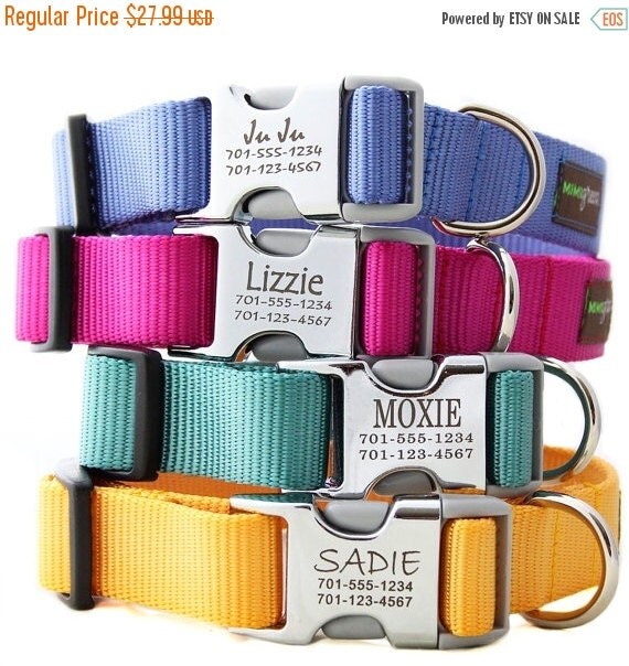 ON SALE Metal Engraved Buckle Dog Collar by shopmimigreen on Etsy