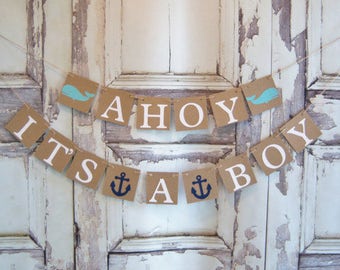Ahoy It's a Boy baby shower banner, nautical theme, baby shower, whales, baby shower decorations, nursery decoration, baby room , photo prop