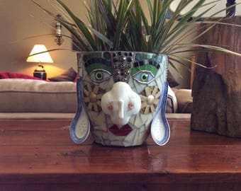 Mosaic Crazy Face Planter her name is "Cleopatra"