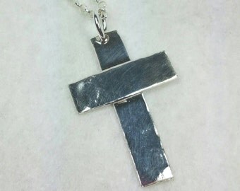 Mens Cross Necklace, Sterling Silver Rustic Cross Pendant, Christian Cross Necklace, 20 inches, Handmade Silver Cross Maggie McMane Designs