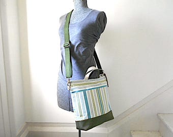 Stripe denim, military canvas tote, crossbody bag - eco vintage fabrics