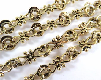 38in Handmade Chain Antique Gold Chain Designer Chain Cross Links and Rings Textured Chain Not Soldered - 3 ft 2 in - STR9037CH-AG38