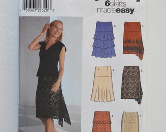 2000s Simplicity Easy Sewing Pattern 5761 Fitted Knee Length Skirt w/ Ruffles, Flounce Tiers, Yoke, Side Fishtail Hem Size 6,8,10,12