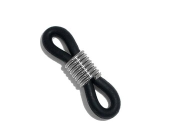 10 Silver Tone Rubber Eyeglass Chain Holders with Black Rubber Loops 20mm x 6mm 10 pcs F216