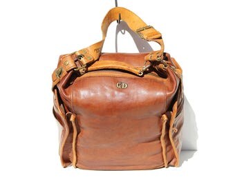 Vintage Brown Leather Rolling Travel Bag