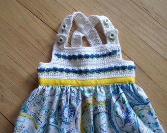 Flower Garden Dress with Crochet Bodice in Size 3-6 Months