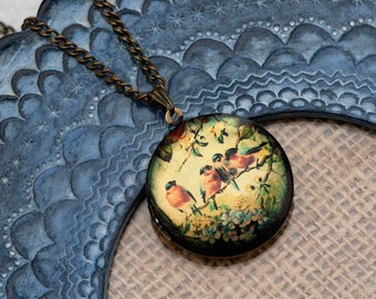 Birds Locket Necklace, Bird Necklace, Woodland