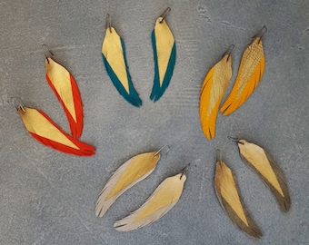 Short - 4.5" Modern Feather Earrings come in 5 colors - Leather Feather Jewelry