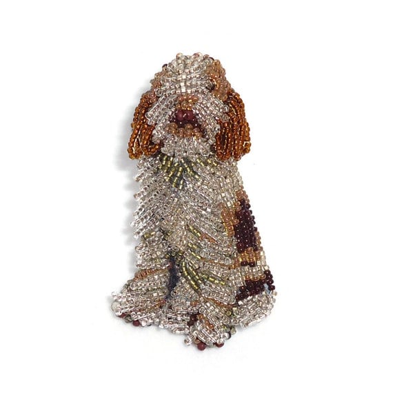 Beaded ITALIAN SPINONE keepsake dog pin pendant art jewelry