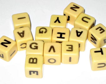 15 Vintage (1966) Spill and Spell Letter Dice Cubes for Altered Art