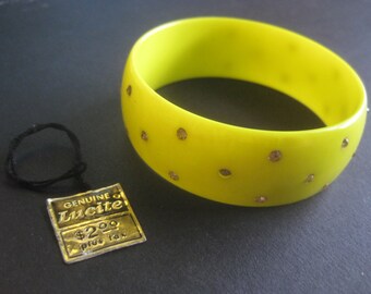 Vintage Lucite Bangle Bracelet with Rhinestones