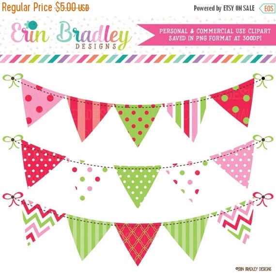 50% OFF SALE Christmas Bunting Banner Flag Clipart Commercial Use Clip Art Graphics Instant Download Il_570xn